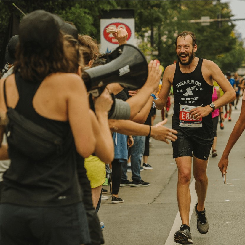 Nick running a marathon in Chicago
