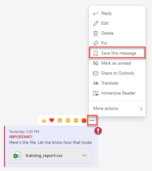 How to bookmark a message in Microsoft Teams