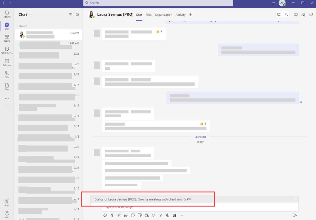 How to set a customized status message in Microsoft Teams